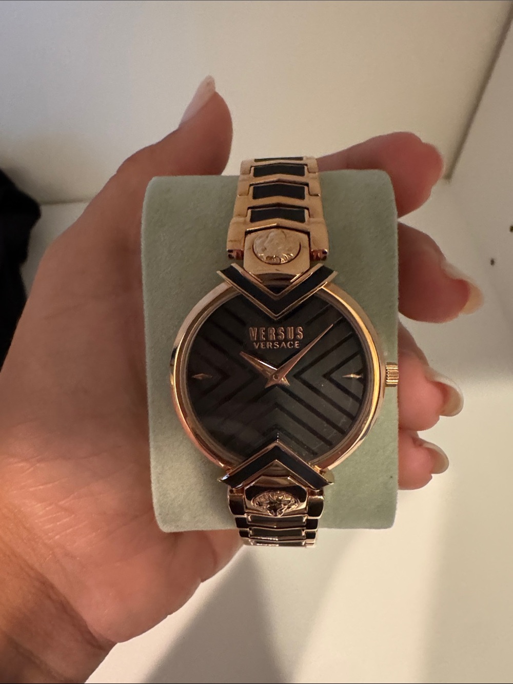 Versus Versace Rose Gold and Black Chevron Dial Bracelet Watch